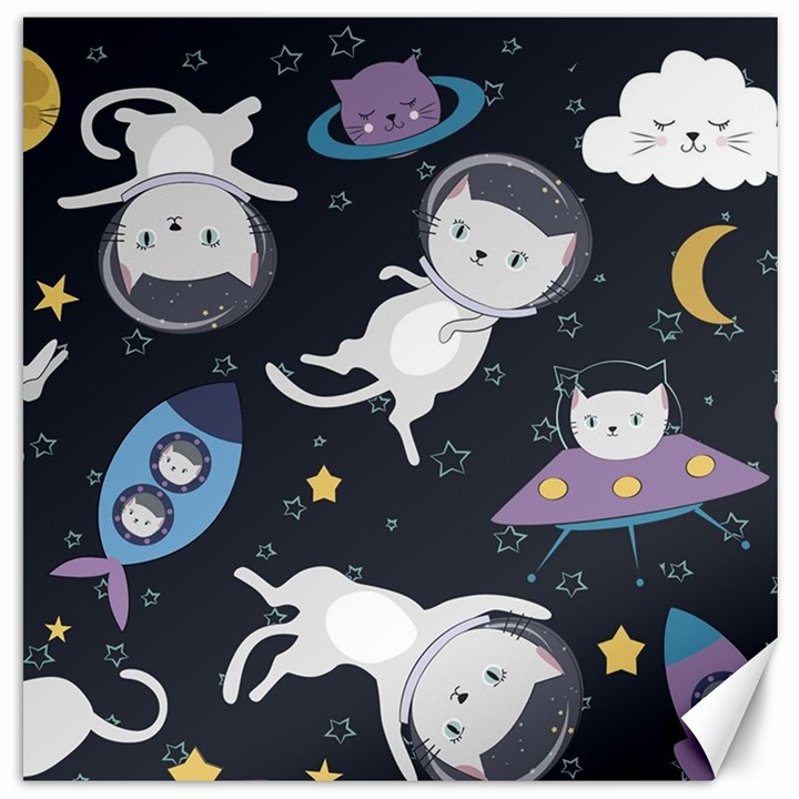 Space Cat Illustration Pattern Astronaut Canvas 12  x 12 