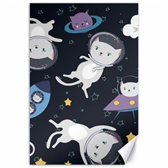 Space Cat Illustration Pattern Astronaut Canvas 24  X 36  by Wav3s