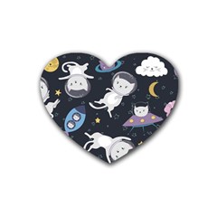 Space Cat Illustration Pattern Astronaut Rubber Heart Coaster (4 Pack) by Wav3s