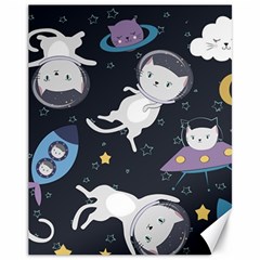 Space Cat Illustration Pattern Astronaut Canvas 11  X 14  by Wav3s