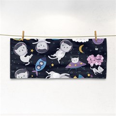 Space Cat Illustration Pattern Astronaut Hand Towel by Wav3s