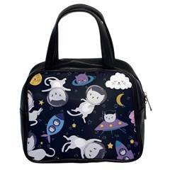 Space Cat Illustration Pattern Astronaut Classic Handbag (two Sides) by Wav3s