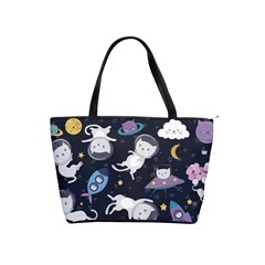 Space Cat Illustration Pattern Astronaut Classic Shoulder Handbag by Wav3s