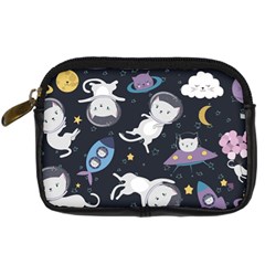 Space Cat Illustration Pattern Astronaut Digital Camera Leather Case by Wav3s