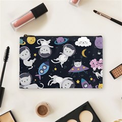 Space Cat Illustration Pattern Astronaut Cosmetic Bag (medium) by Wav3s