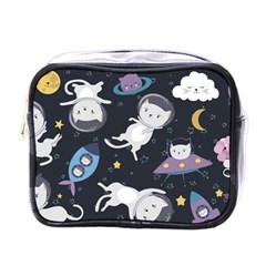 Space Cat Illustration Pattern Astronaut Mini Toiletries Bag (one Side) by Wav3s