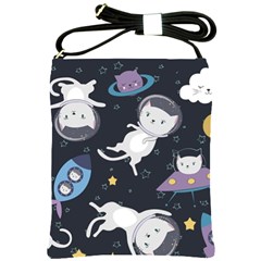 Space Cat Illustration Pattern Astronaut Shoulder Sling Bag by Wav3s