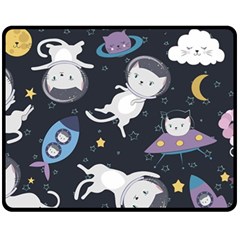 Space Cat Illustration Pattern Astronaut Fleece Blanket (medium) by Wav3s