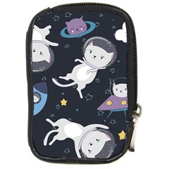 Space Cat Illustration Pattern Astronaut Compact Camera Leather Case by Wav3s