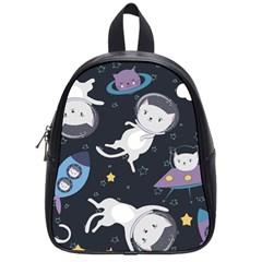 Space Cat Illustration Pattern Astronaut School Bag (small) by Wav3s