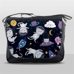 Space Cat Illustration Pattern Astronaut Messenger Bag by Wav3s