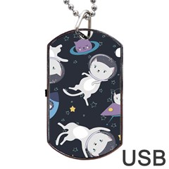 Space Cat Illustration Pattern Astronaut Dog Tag Usb Flash (two Sides) by Wav3s