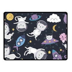 Space Cat Illustration Pattern Astronaut Two Sides Fleece Blanket (small) by Wav3s