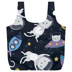 Space Cat Illustration Pattern Astronaut Full Print Recycle Bag (xl) by Wav3s