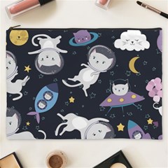 Space Cat Illustration Pattern Astronaut Cosmetic Bag (xxxl) by Wav3s