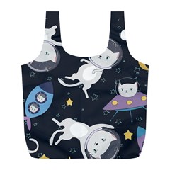 Space Cat Illustration Pattern Astronaut Full Print Recycle Bag (l) by Wav3s