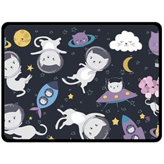 Space Cat Illustration Pattern Astronaut Two Sides Fleece Blanket (large) by Wav3s