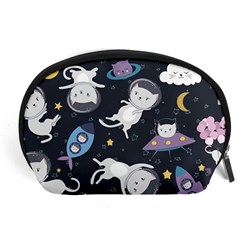 Space Cat Illustration Pattern Astronaut Accessory Pouch (large) by Wav3s