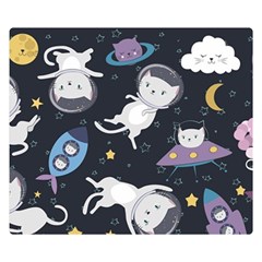 Space Cat Illustration Pattern Astronaut Two Sides Premium Plush Fleece Blanket (small) by Wav3s