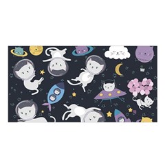 Space Cat Illustration Pattern Astronaut Satin Shawl 45  X 80  by Wav3s