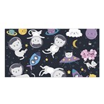 Space Cat Illustration Pattern Astronaut Satin Shawl 45  x 80  Front