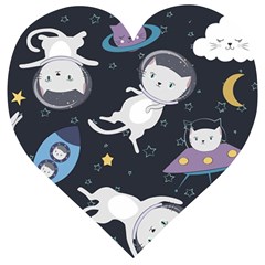 Space Cat Illustration Pattern Astronaut Wooden Puzzle Heart by Wav3s