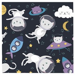 Space Cat Illustration Pattern Astronaut Wooden Puzzle Square by Wav3s