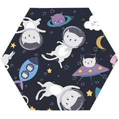 Space Cat Illustration Pattern Astronaut Wooden Puzzle Hexagon by Wav3s