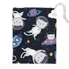 Space Cat Illustration Pattern Astronaut Drawstring Pouch (4xl) by Wav3s