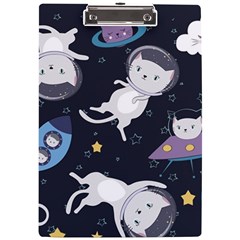 Space Cat Illustration Pattern Astronaut A4 Acrylic Clipboard by Wav3s