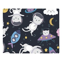 Space Cat Illustration Pattern Astronaut Premium Plush Fleece Blanket (large) by Wav3s