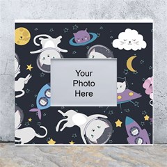 Space Cat Illustration Pattern Astronaut White Wall Photo Frame 5  X 7  by Wav3s