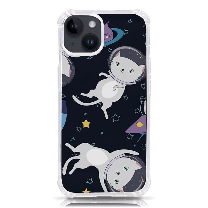 Space Cat Illustration Pattern Astronaut iPhone 14 TPU UV Print Case