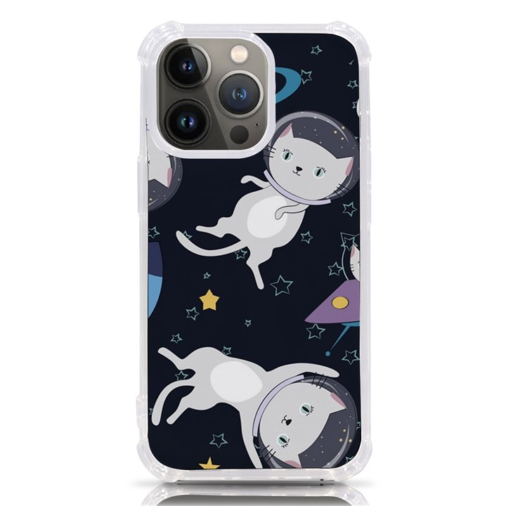 Space Cat Illustration Pattern Astronaut iPhone 13 Pro TPU UV Print Case