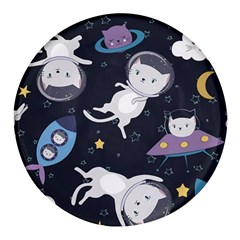 Space Cat Illustration Pattern Astronaut Round Glass Fridge Magnet (4 Pack) by Wav3s