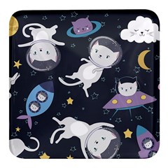 Space Cat Illustration Pattern Astronaut Square Glass Fridge Magnet (4 Pack) by Wav3s