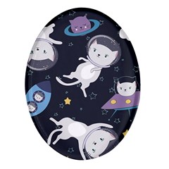 Space Cat Illustration Pattern Astronaut Oval Glass Fridge Magnet (4 Pack) by Wav3s