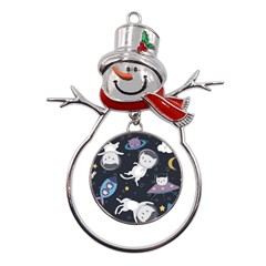 Space Cat Illustration Pattern Astronaut Metal Snowman Ornament by Wav3s