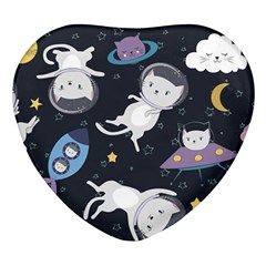 Space Cat Illustration Pattern Astronaut Heart Glass Fridge Magnet (4 Pack) by Wav3s