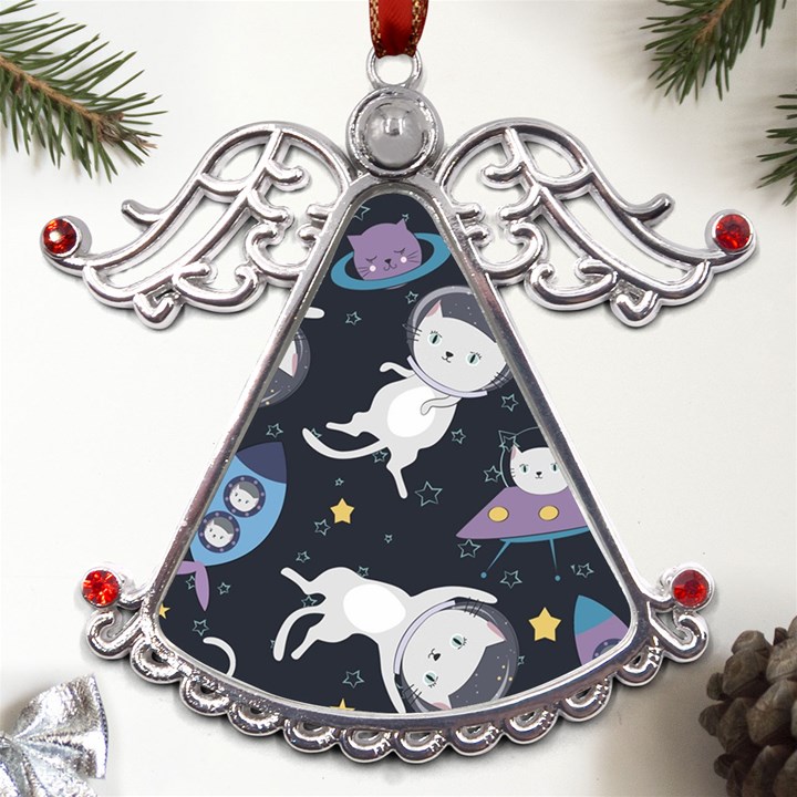 Space Cat Illustration Pattern Astronaut Metal Angel with Crystal Ornament