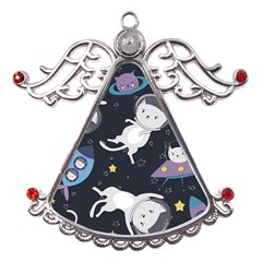 Space Cat Illustration Pattern Astronaut Metal Angel With Crystal Ornament by Wav3s