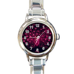 Peacock Pink Black Feather Abstract Round Italian Charm Watch by Wav3s