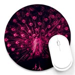 Peacock Pink Black Feather Abstract Round Mousepad Front