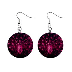 Peacock Pink Black Feather Abstract Mini Button Earrings by Wav3s