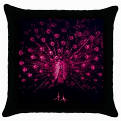 Peacock Pink Black Feather Abstract Throw Pillow Case (black) by Wav3s