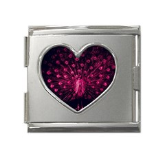 Peacock Pink Black Feather Abstract Mega Link Heart Italian Charm (18mm) by Wav3s