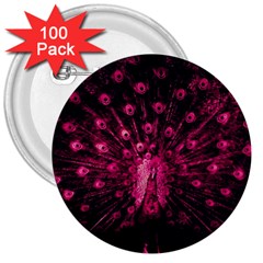 Peacock Pink Black Feather Abstract 3  Buttons (100 Pack)  by Wav3s