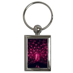 Peacock Pink Black Feather Abstract Key Chain (rectangle) by Wav3s