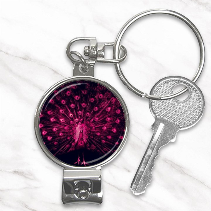 Peacock Pink Black Feather Abstract Nail Clippers Key Chain