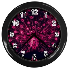 Peacock Pink Black Feather Abstract Wall Clock (black) by Wav3s